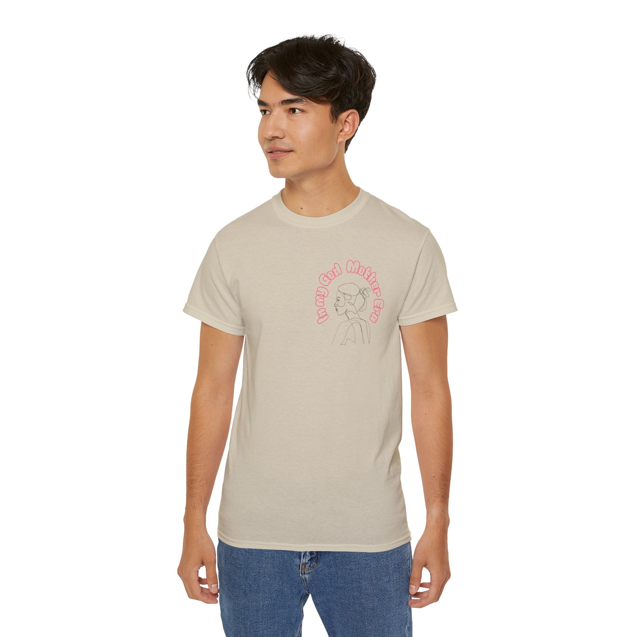 Retro Line Art 'My God Mother' Cotton Tee