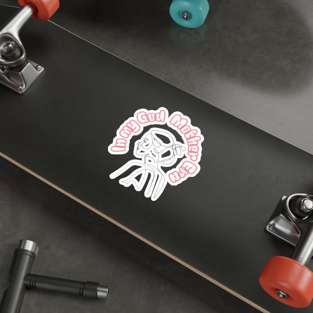 Die-Cut Sticker — "In My God Mother Era" Retro Line Art Girl, Pink Vinyl Laptop Sticker