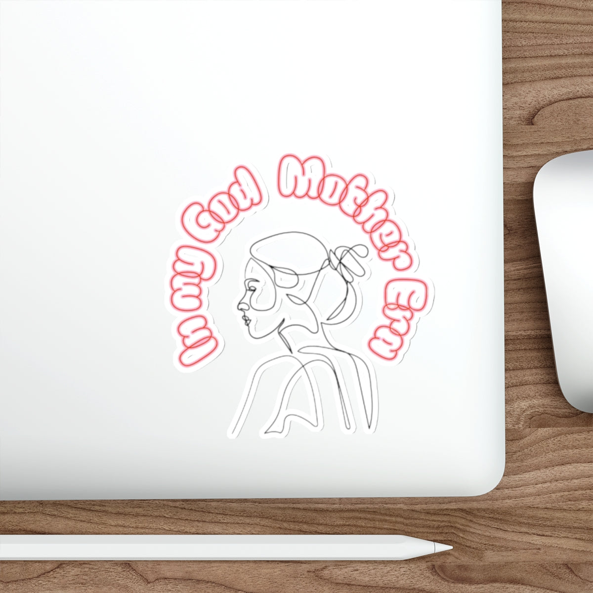 Die-Cut Sticker — "In My God Mother Era" Retro Line Art Girl, Pink Vinyl Laptop Sticker