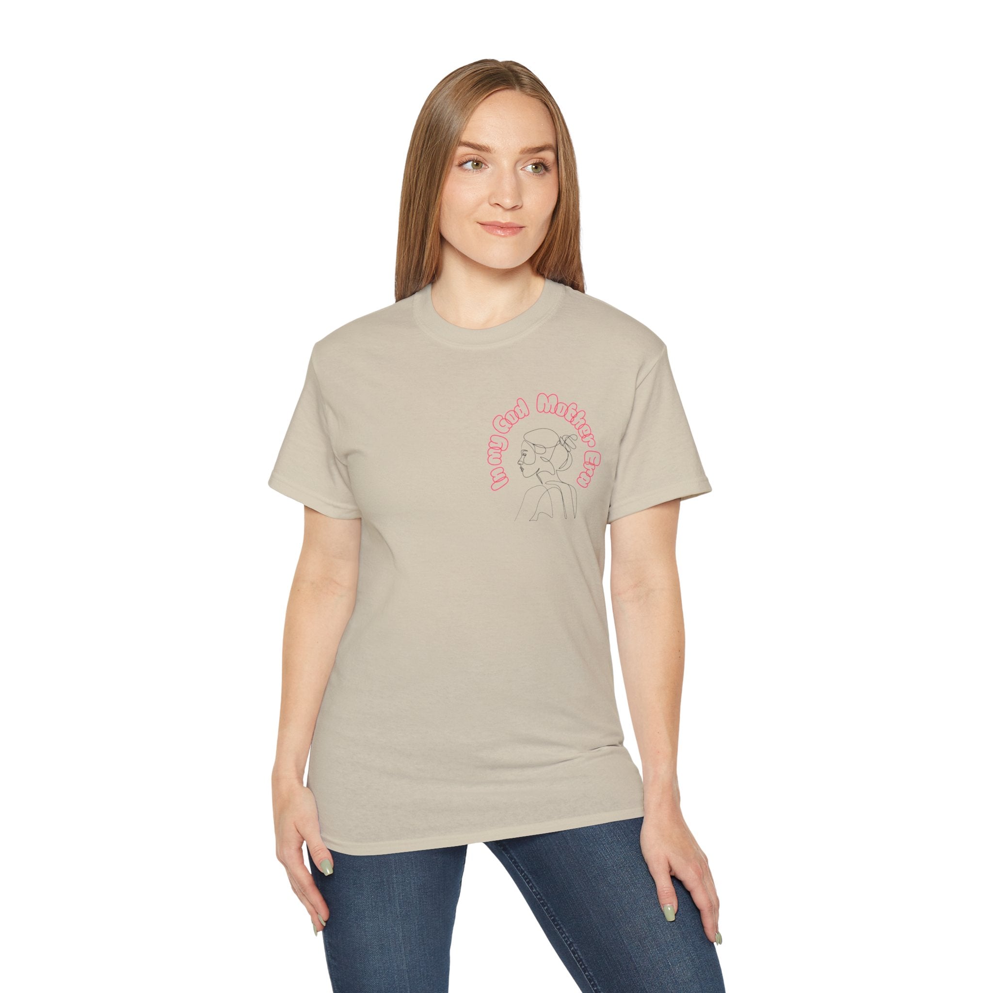 Retro Line Art 'My God Mother' Cotton Tee