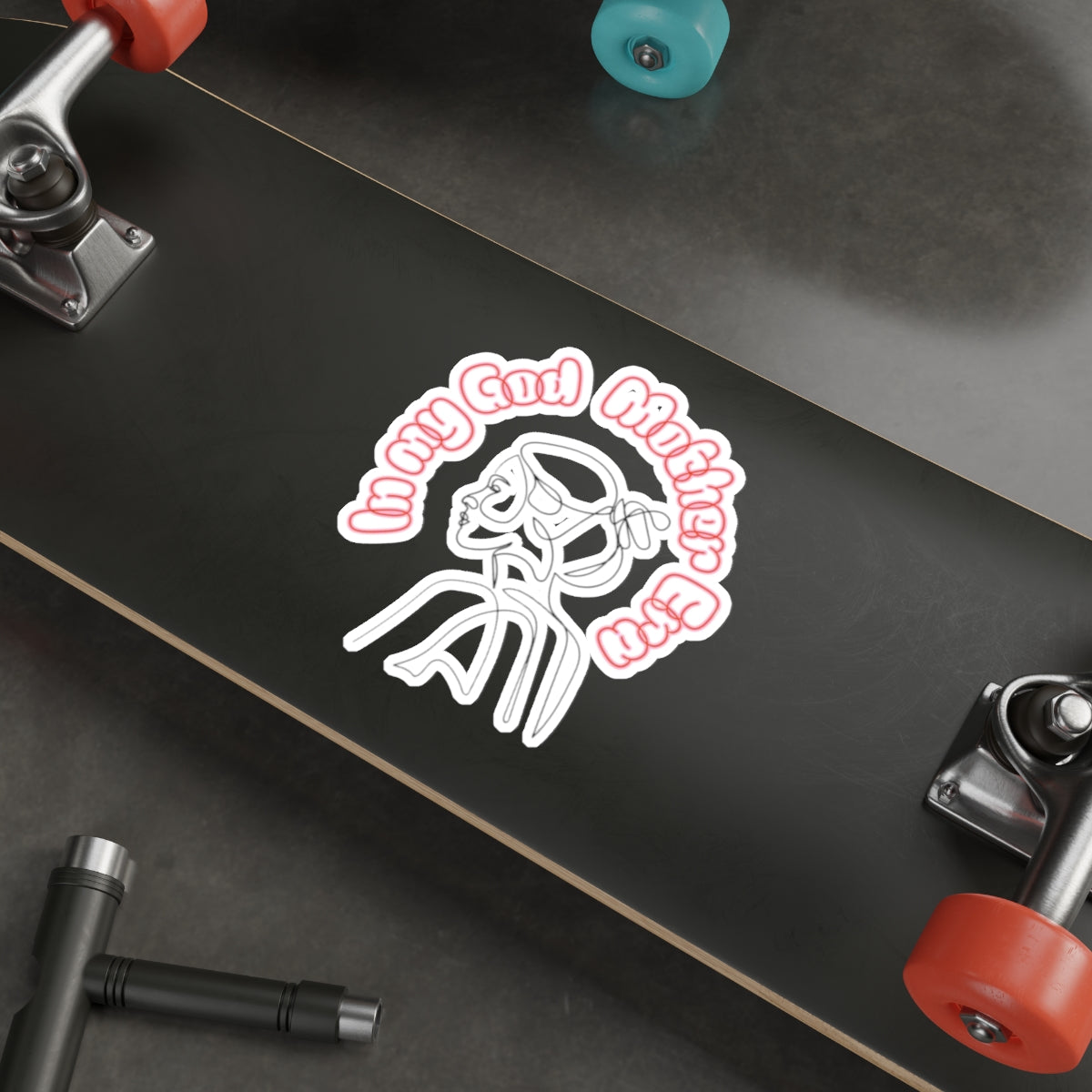 Die-Cut Sticker — "In My God Mother Era" Retro Line Art Girl, Pink Vinyl Laptop Sticker