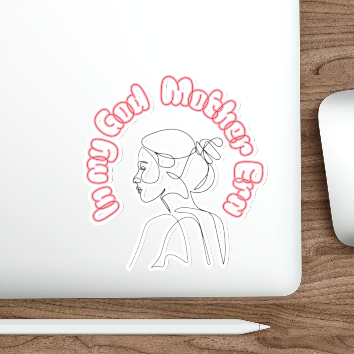Die-Cut Sticker — "In My God Mother Era" Retro Line Art Girl, Pink Vinyl Laptop Sticker