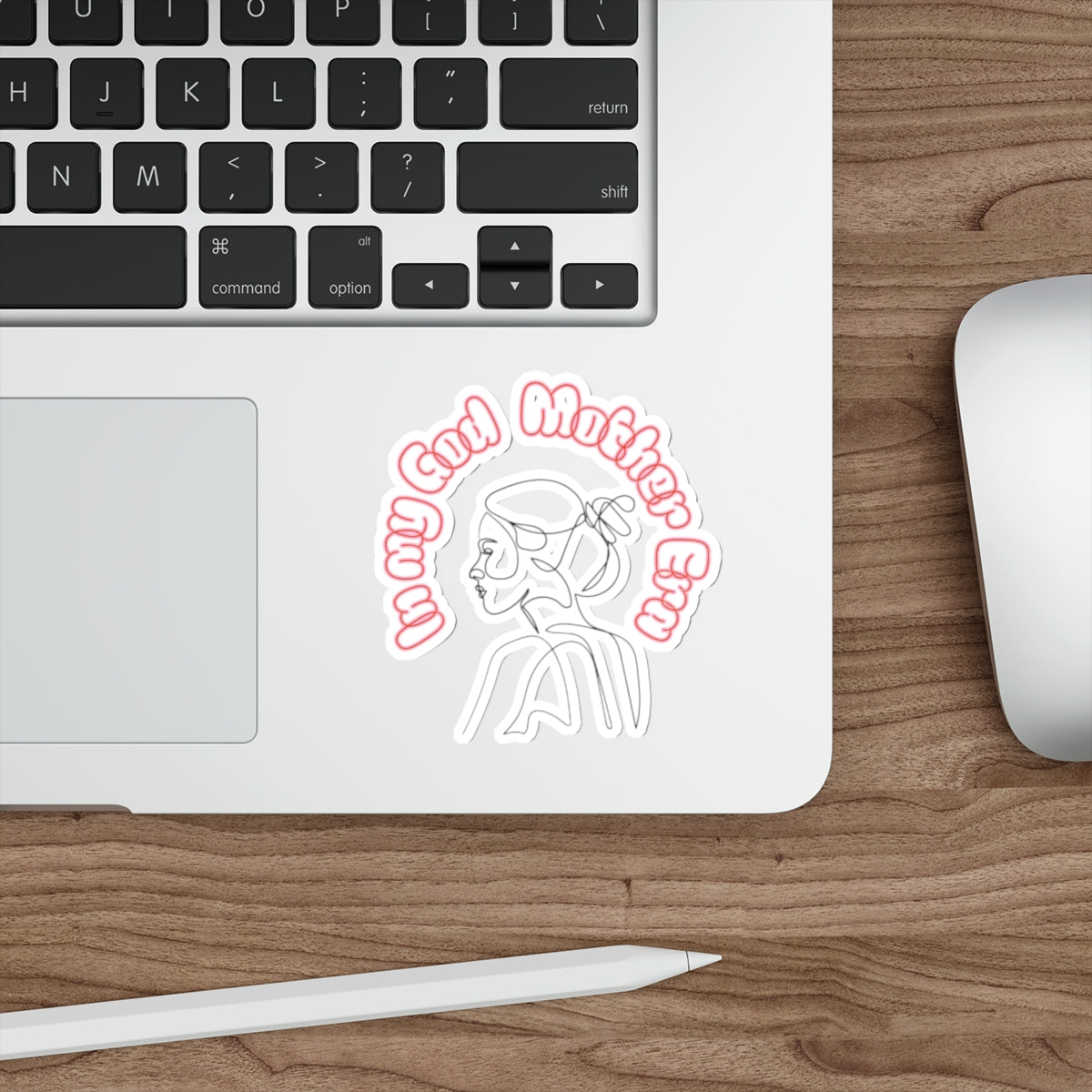 Die-Cut Sticker — "In My God Mother Era" Retro Line Art Girl, Pink Vinyl Laptop Sticker