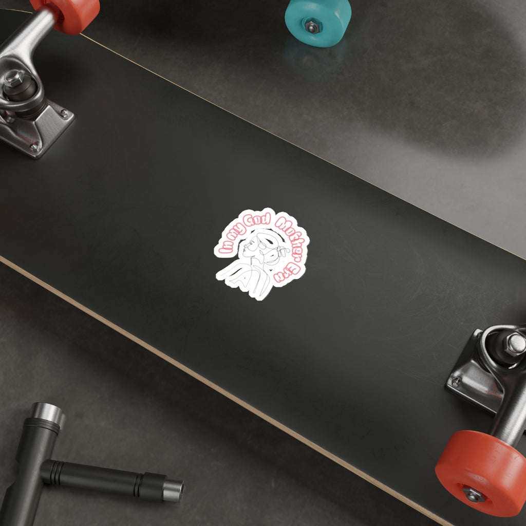 Die-Cut Sticker — "In My God Mother Era" Retro Line Art Girl, Pink Vinyl Laptop Sticker